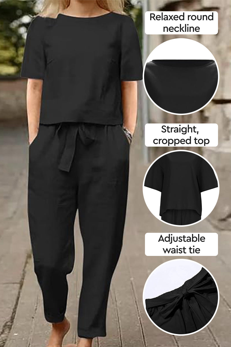 Cotton-Linen Blend Monochrome Two-Piece Set