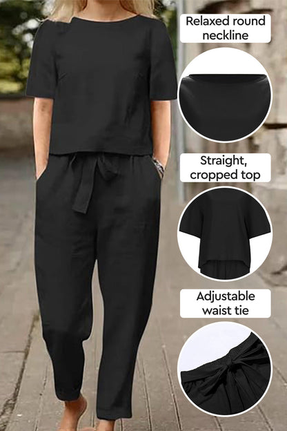 Cotton-Linen Blend Monochrome Two-Piece Set